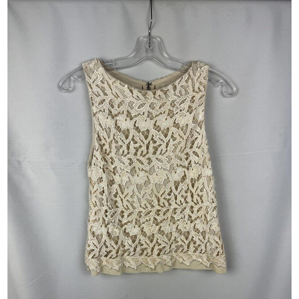 Alice + Olivia Lace Crochet Floral Sleeveless Top Beige Size XS